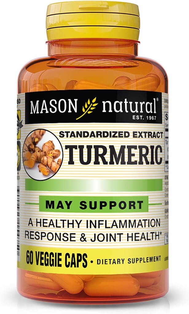 MASON NATURAL Turmeric 500 mg, cu 95% Curcuminoide, Supliment pentru wellness & suport comun global, 60 capsule vegetale cu bază de plante