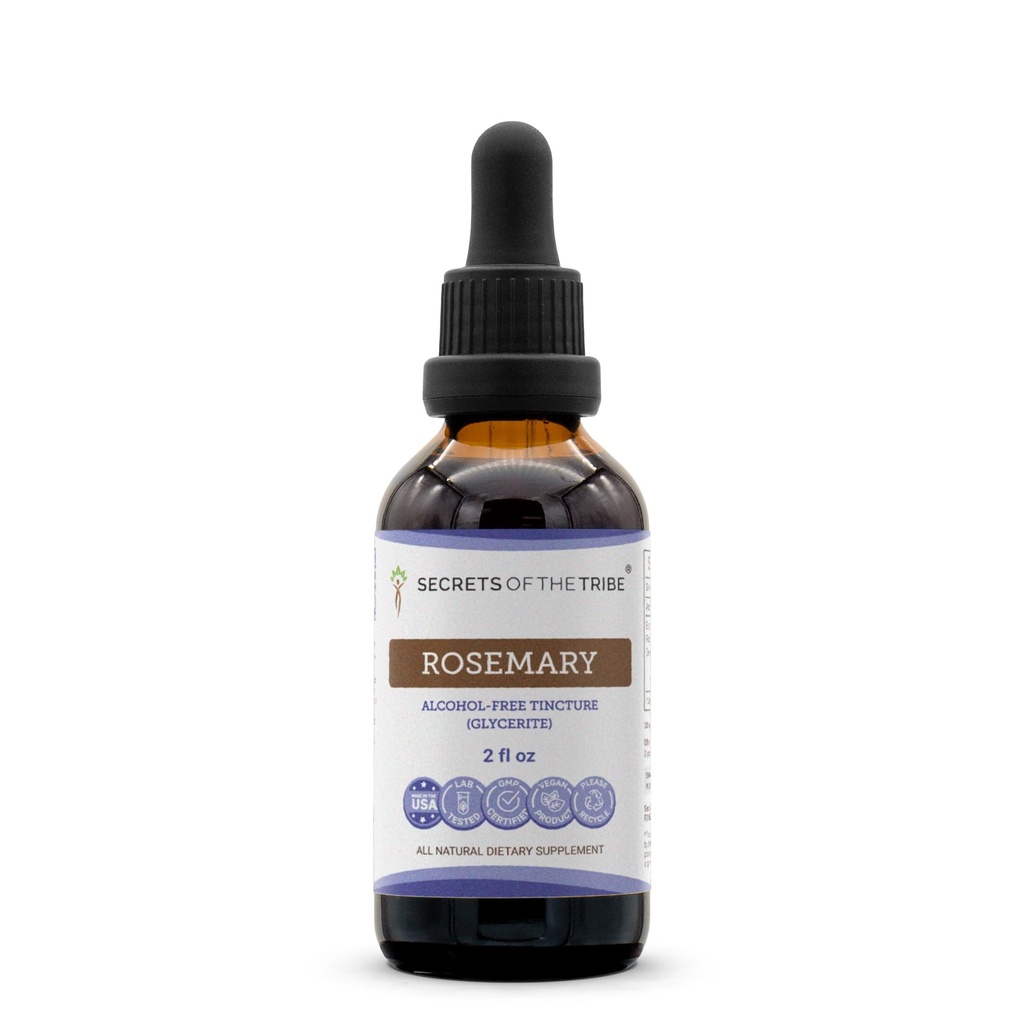 Secretele extractului lichid fără alcool din Tribul Rosemary, Rosemary (Rosmarinus officinalis) Suplimentul pentru tinctura frunzelor uscate (2 FL OZ)