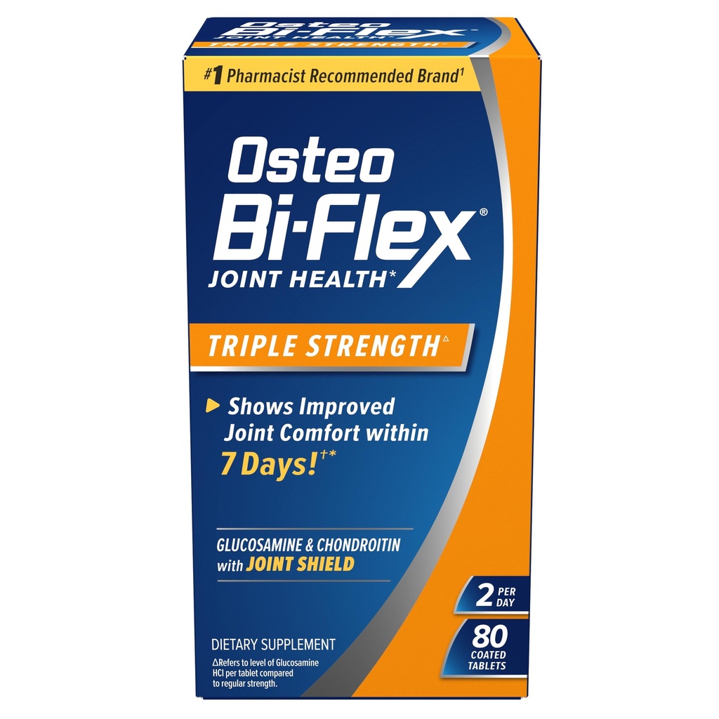 Osteo Bi-Flex Triple Putere, Glucosamină Chondroitin cu vitamina C supliment comun de sănătate, comprimate filmate, 80 Conte