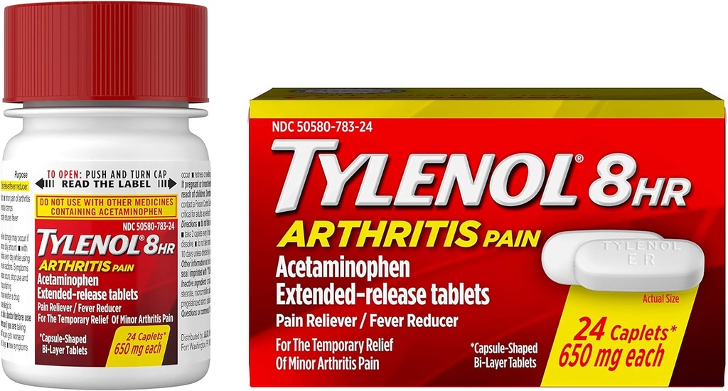 Tylenol 8 Ore Artrita Dureri Tablete cu Acetaminofen pentru dureri articulare, 24