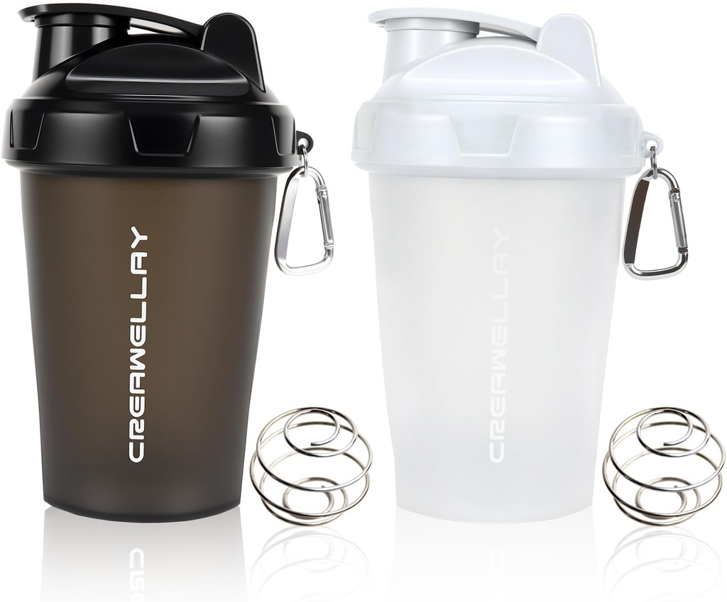 2 Pack Sticle Shaker pentru amestecuri de proteine, 17 oz Small Proteine Shaker Sticla cu mâner, Cupe Shaker de gimnastică cu Blending Ball pentru antrenament pre, BPA-Free & Spălătorie sigur (negru, alb)