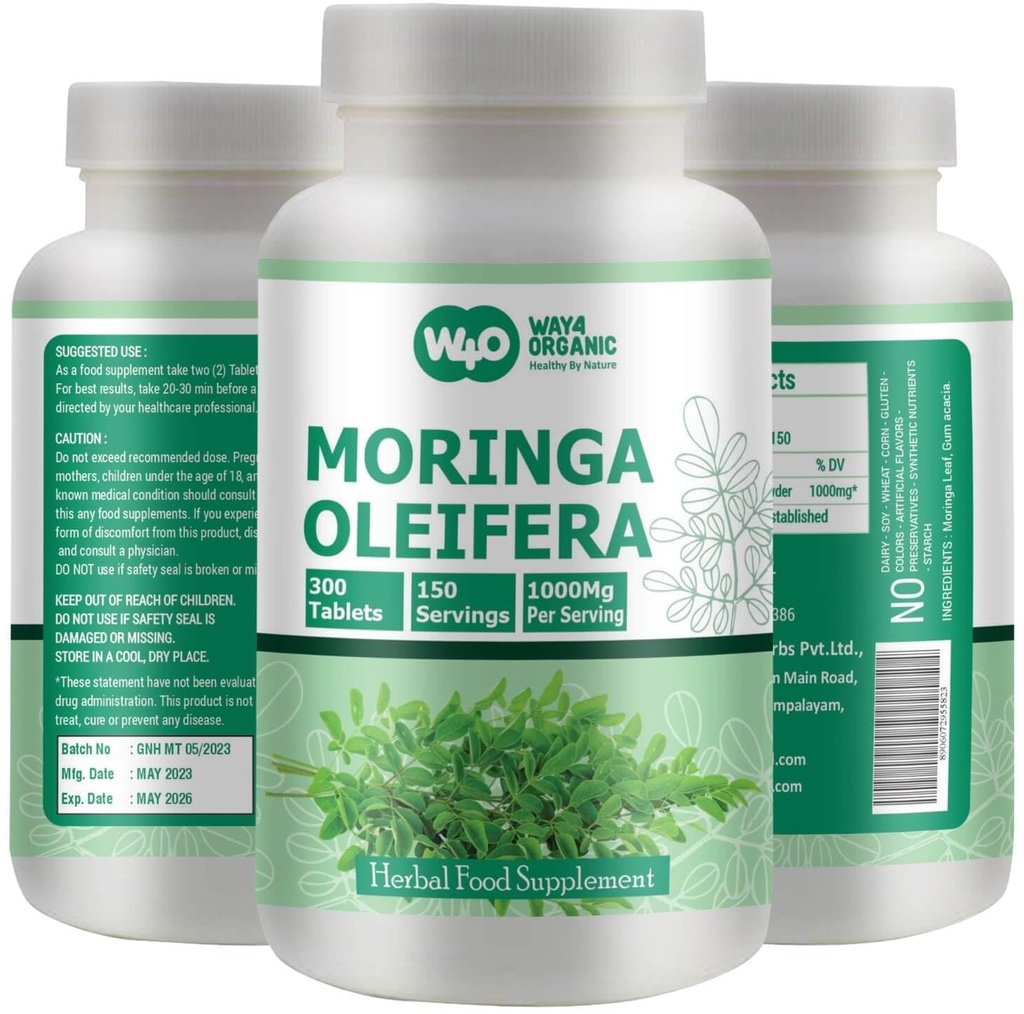 Capsule cu pulbere de frunze Moringa (tablete) - 300 pastile, 150 serviri, 1000 mg (1 ambalaj)