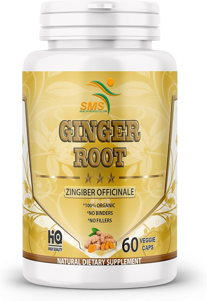 Pudră organică de ghimbir (Zingiber officinale) Suport digestiv - 60 Capsule vegetale
