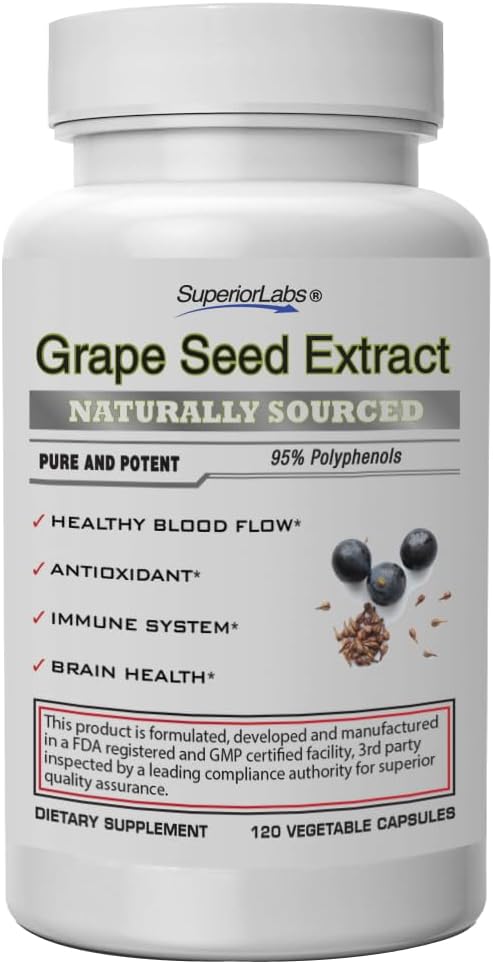 Extract superior de struguri Labs, 400mg, 120 capsule vegetale, 95% polifenoli, conținut ridicat antioxidant, flux sanguin sănătos, susține sistemul imunitar și sănătatea creierului