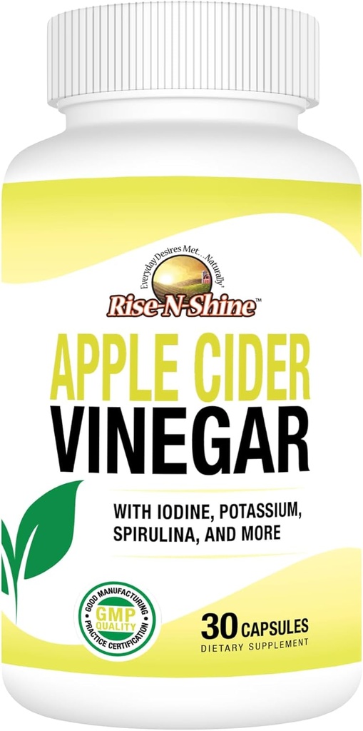 Rise-N-Shine Apple Cidru Capsule Oţet - Immune Support Vitamine - Suport Gut pentru Femei & Bărbaţi 30 de zile de aprovizionare (30 capsule)