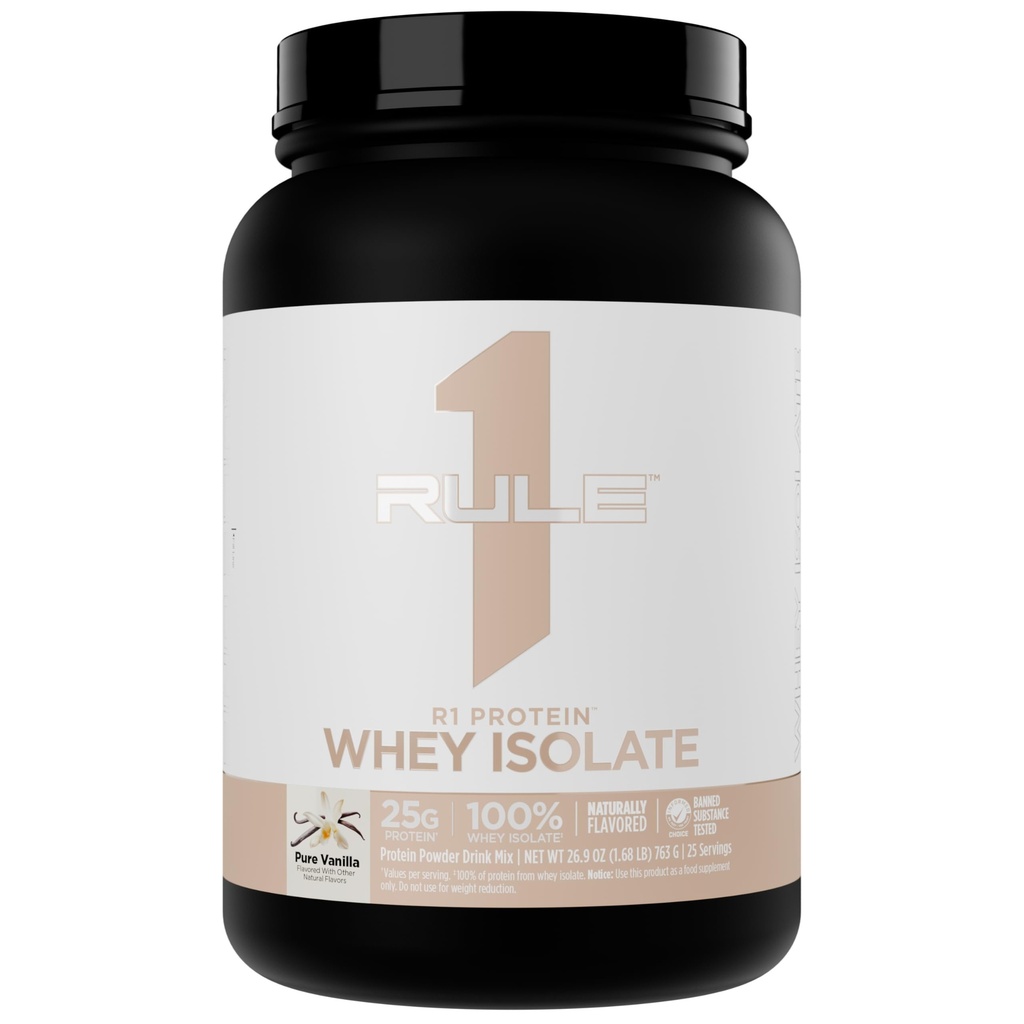 Regula 1 Proteina natural aromată R1 Izolat de Whey - Formula curată cu 25g Proteină & 6g BCAA Izolată exclusiv și surse hidrolizate pentru recuperarea antrenamentului (1.7 Lire*, Vanilie pură)