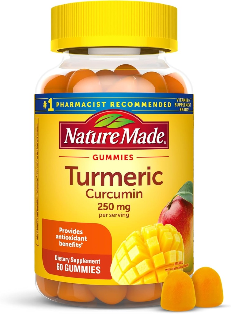 Natura făcut Curcumin Turmeric 250 mg per servire, Supliment alimentar pentru suport antioxidant, 60 Gume, 30 zile de aprovizionare