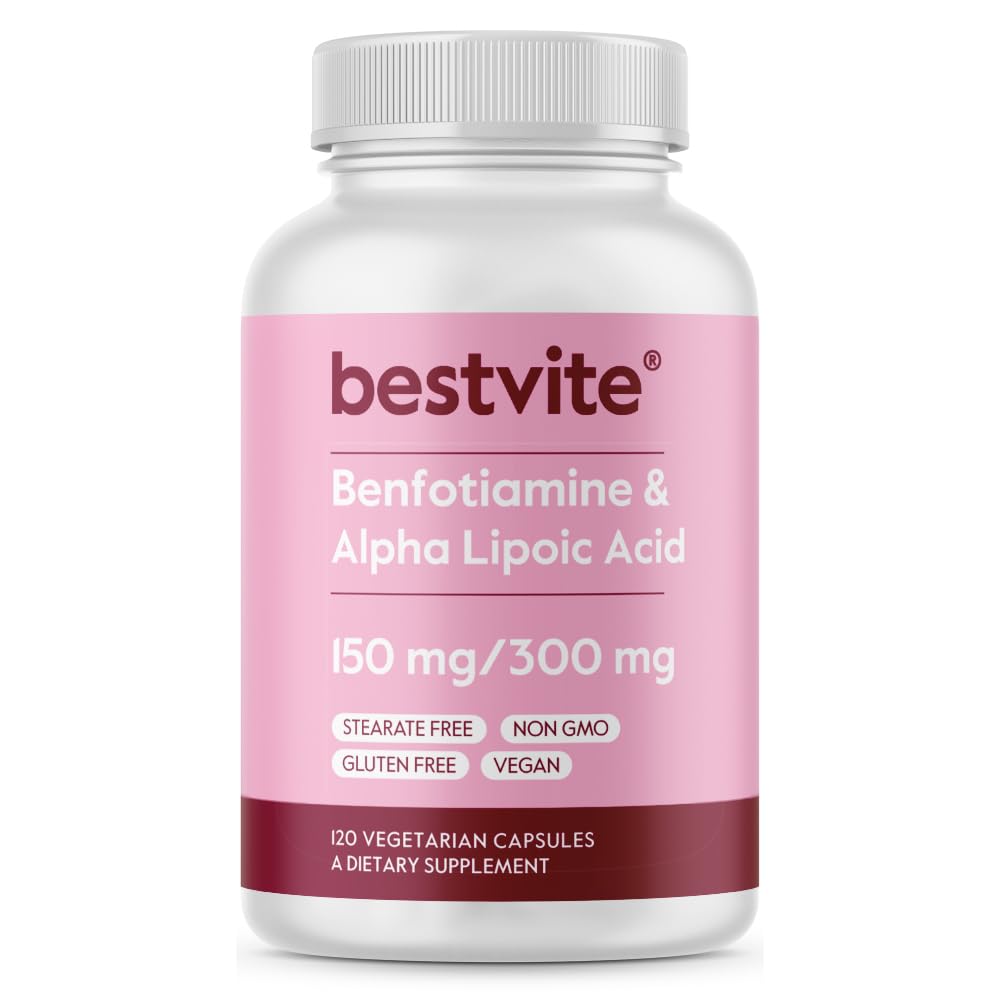 Benfotiamină 150mg / Acid lipoic alfa 300mg (120 capsule vegetariene) - Fără Stearet - Vegan - Gluten liber - neMG