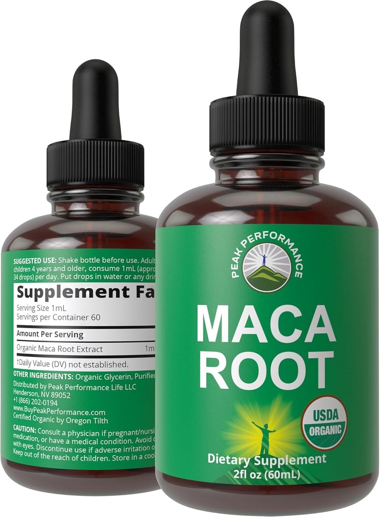 Maca rădăcină picături lichid. USDA organic Vegan extract Supliment pentru femei și bărbați. Suplimente de înaltă biodisponibilitatea. Maca For Energy, Endurance, and Mood Support. Zero zahăr, gluten liber, fără capsule