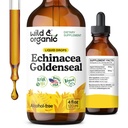 Echinacea salbatica si organica Tinctura Goldenseal - Picături de suport imun cu Echinacea si extract de root Goldenseal - Vegan, Sugar & Alcohol-Liquid Supplement - 4 fl oz