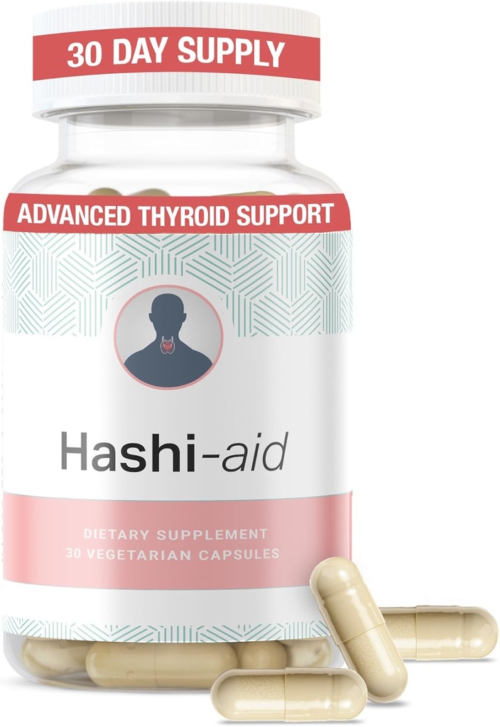 IBDassistTM Hashi Ajuta Asistenţă tiroidiană pentru femei şi bărbaţi - Supliment tiroidian pentru boala Hashimoto & Hipotiroidism* - Ambalaj cu Ashwagandha, Seleniu, Zinc, Vitamine esenţiale & More - 30 Capsule