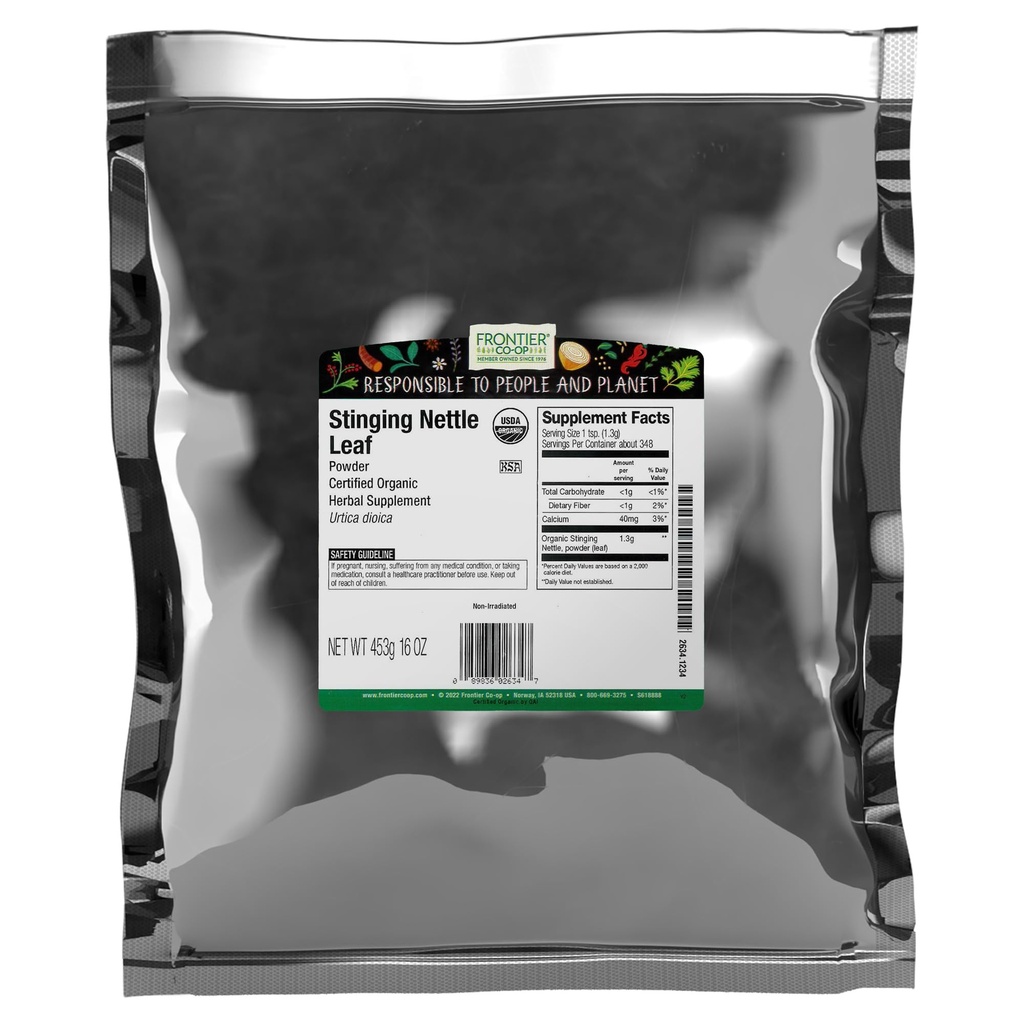 Frontier Co-op Organic Ground Stinging Nettle Leaf, Uscat Nettle Leaf Powder, Kosher 