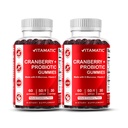 Vitamatic 2 ambalaj Vegan gume de afine cu D-Mannose, Probiotic & Vitamina C pentru femei Tract urinar Health - 25000 mg echivalent per Serving (de la 50:1 extract 500 mg) - 60 Conte