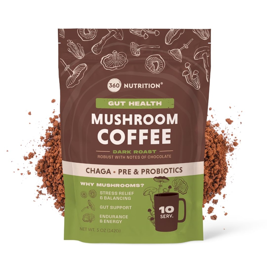 360 Nutritie instant cafea ciuperci cu Chaga Superfood ciuperci si prebiotice, Probiotice pentru sanatate guta, si Focus de sprijin 
