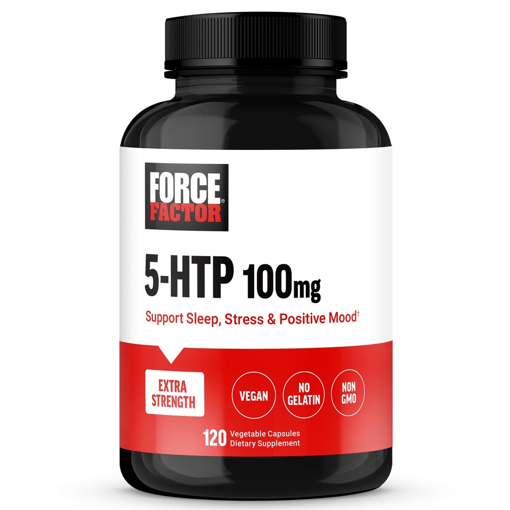 Force FACTOR 5HTP Sleep Aid and Mood Supplement, Extra Force 5 HTP, Natural Sleep Supplement for Adulți pentru a sprijini calm și stres echilibru, Vegan, non-GMO, 120 capsule