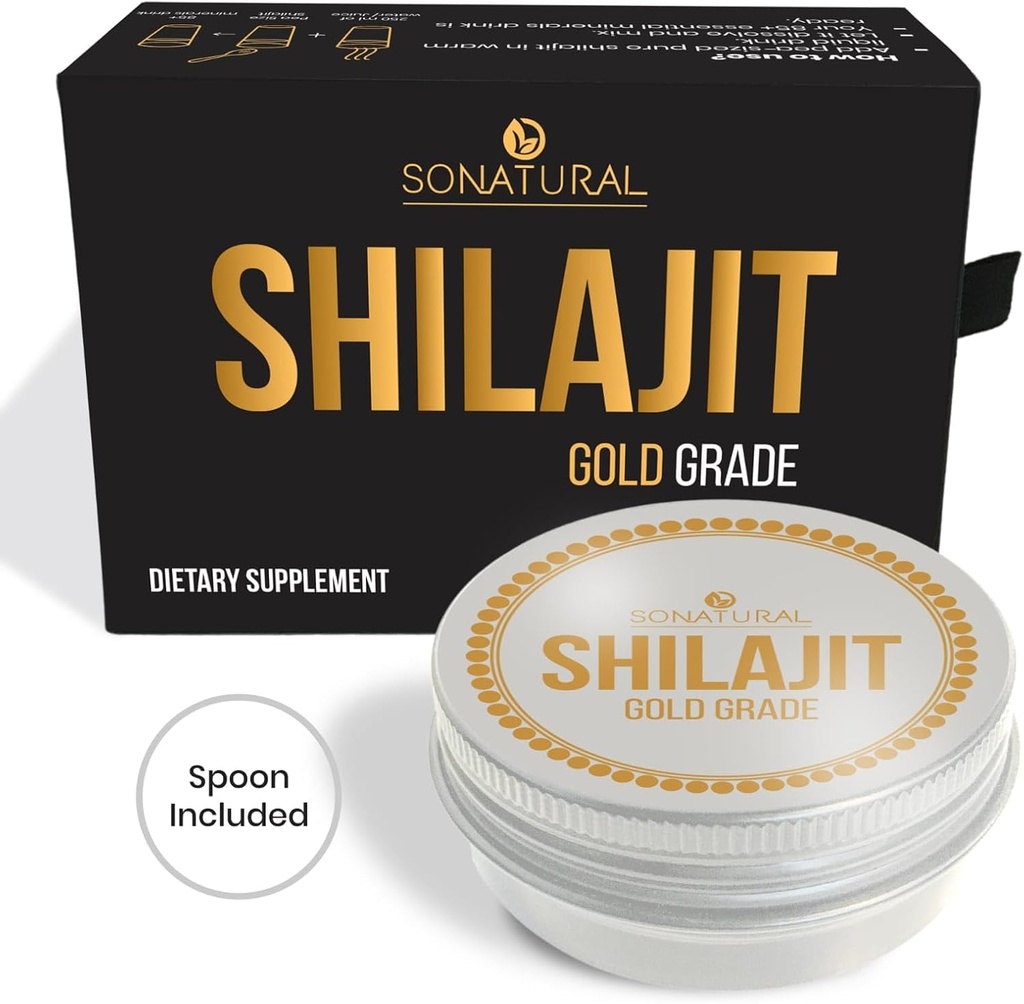 Sonatural Shilaj Pure Himalayan Organic - 30g Gold Grad 100% Silajit Pure Resin cu acid furnal & 85+ Trace Minerals Complex pentru Energie și Suport Imun, (2 luni de aprovizionare)
