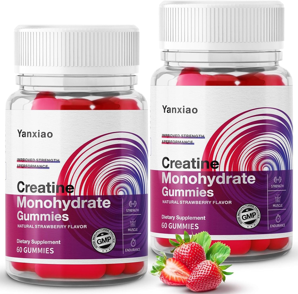 Creatina yanxiao Monohidrat Gummies 5g pentru bărbați și femei, Formula anti-Melting, Cretină fără zahăr Chews pentru creștere musculară și de putere, Conține vitamina C și alți nutrienți (120)