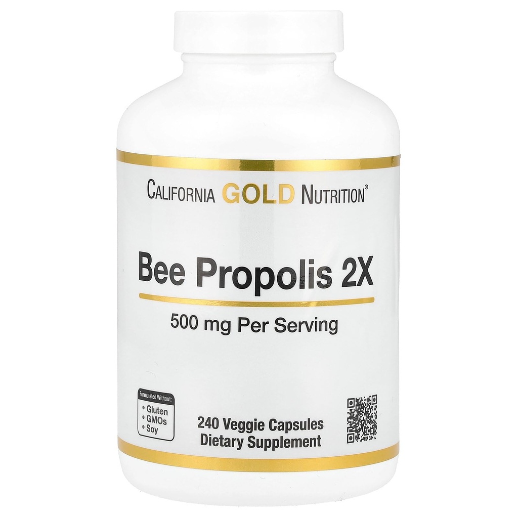 California Gold Nutrition Bee Propolis 2X Potency, Extract concentrat 500 mg, echivalent cu 1000 mg de Propolis Natural, Suport Immune Health & Vitality*, 240 Veggie Capsule