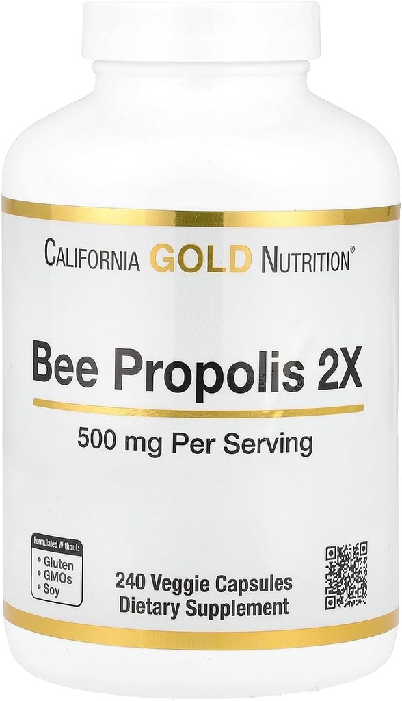California Gold Nutrition Bee Propolis 2X Potency, Extract concentrat 500 mg, echivalent cu 1000 mg de Propolis Natural, Suport Immune Health & Vitality*, 240 Veggie Capsule