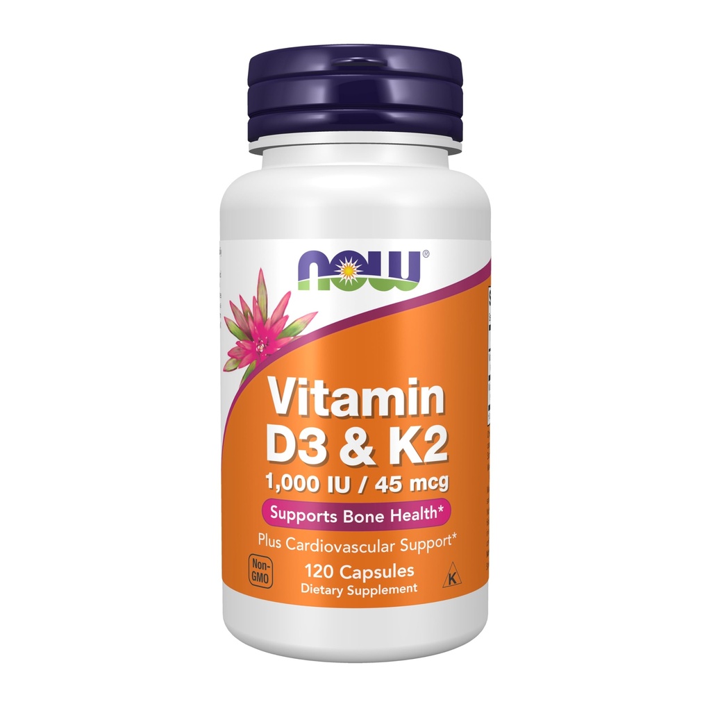 Acum Suplimente, Vitamina D-3 & K-2, 1000 UI/45 mcg,Plus Suport cardiovascular*, Sprijină Sănătatea osoasă*, 120 capsule veg