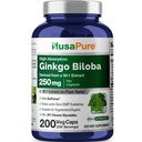 NusaPure Ginkgo Biloba 50:1 Extract, 250 mg echivalent cu 12,500 mg per Veggie Caps 200 capsule (vegetarian, non-GMO, Vegan) Bioperine