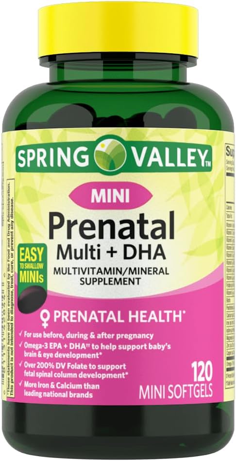 IKJ Mini Prenatal Multi + DHA Complete Multivitamine/Multimineral Supplement Mini Softgels, 120 Conte
