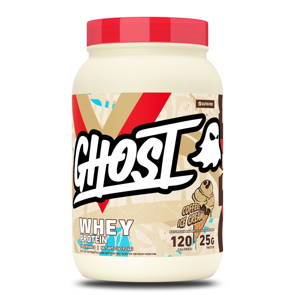 GHOST Pudră de proteine, îngheţată de cafea - 2LB, 25G de proteine - Blend de proteine - 