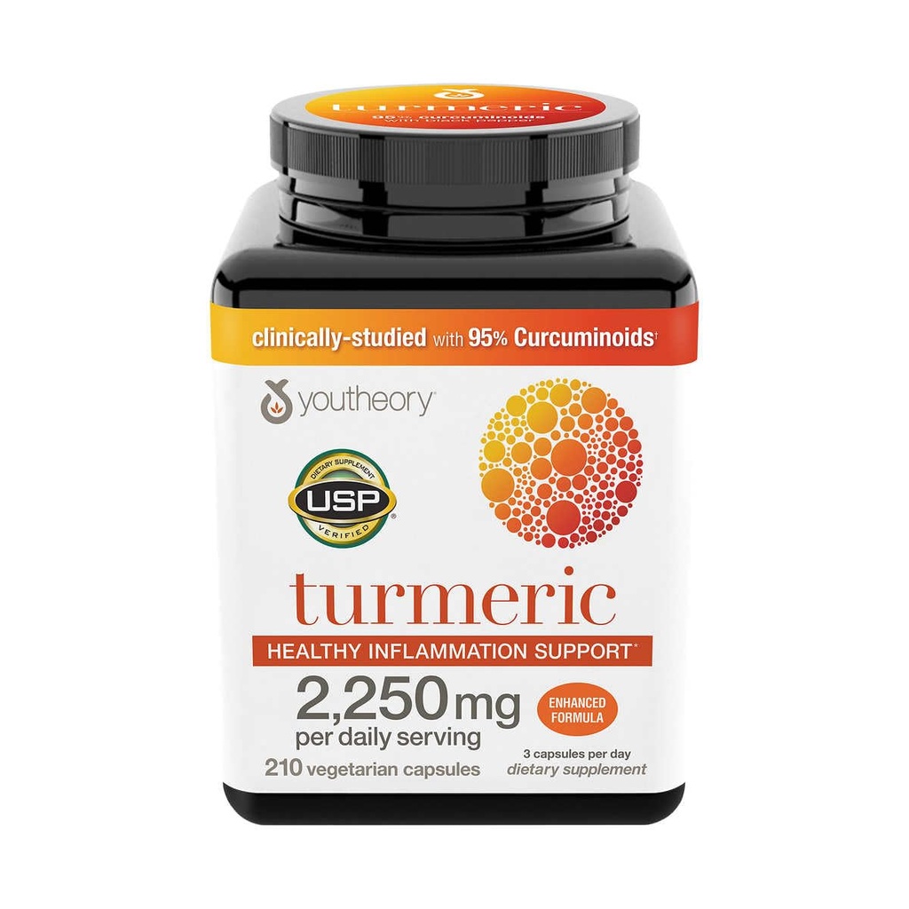 Tineret Turmeric de sprijin inflamație sănătoasă, Formula îmbunătățită (2250 mg pe zi de servire) 210 Conte (Pachet de 1)