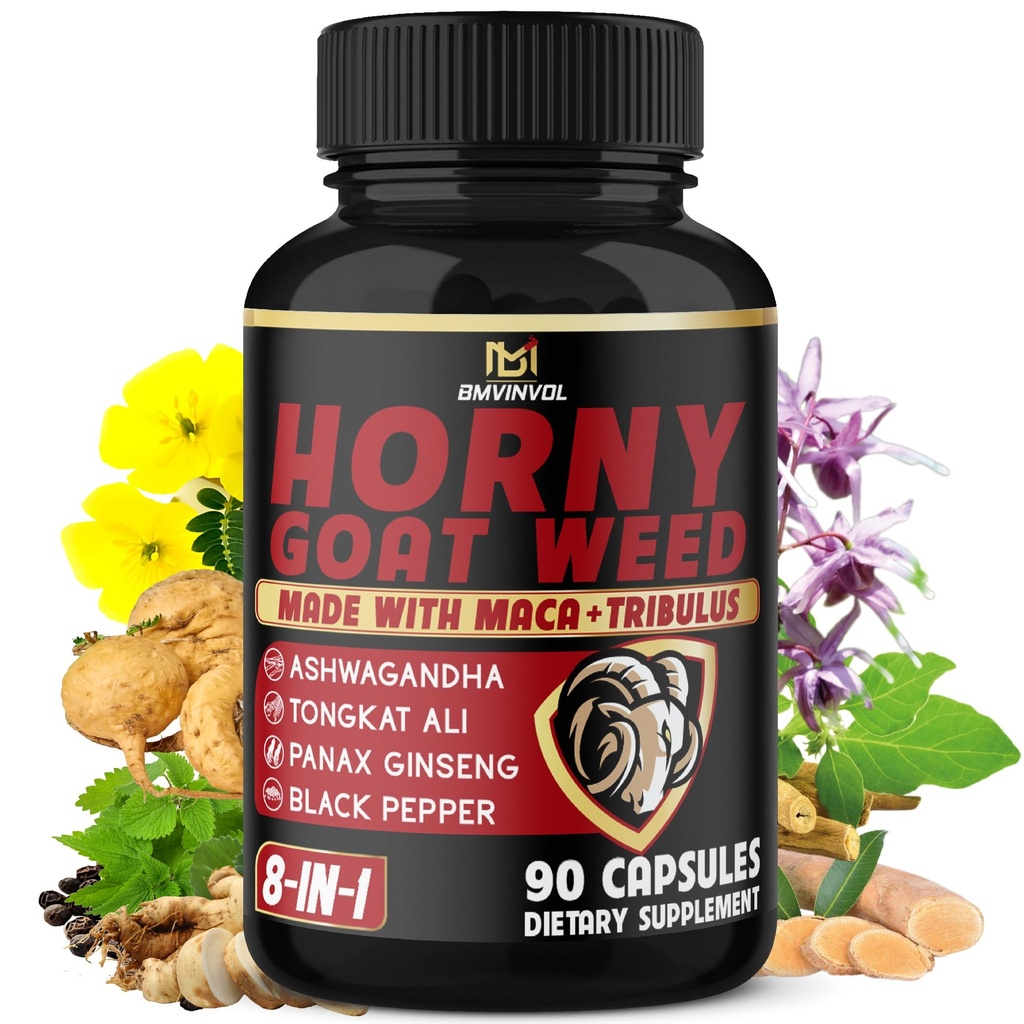 BMVINVOL Capsule cu buruieni Horny Goat cu Maca, Ginseng, Tribulus Terrestris, Ashwagandha, Black Pepper - 90 Conte pentru 3 luni de aprovizionare