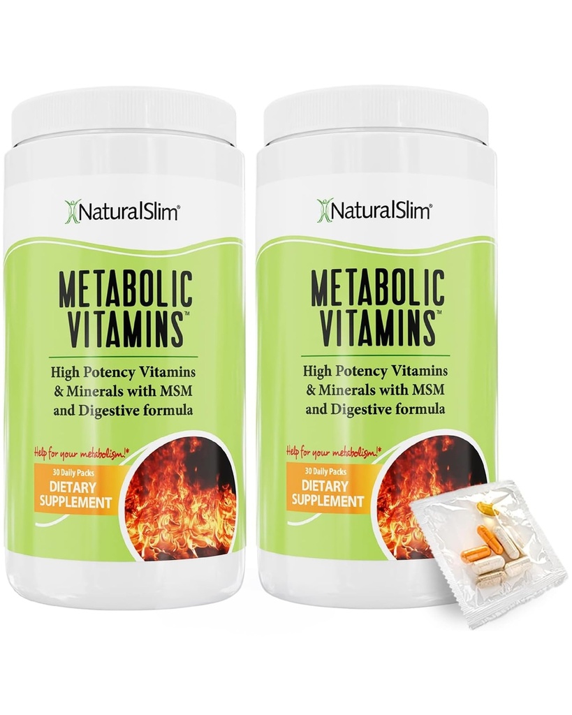 Vitamine metabolice naturale Slim - Combinatie de multivitamine de mare potenta, Minerale, B Complex, Msm, & Digestive Suplimente Formula pentru barbati si femei - Energie si suport metabolic - 2 Pack