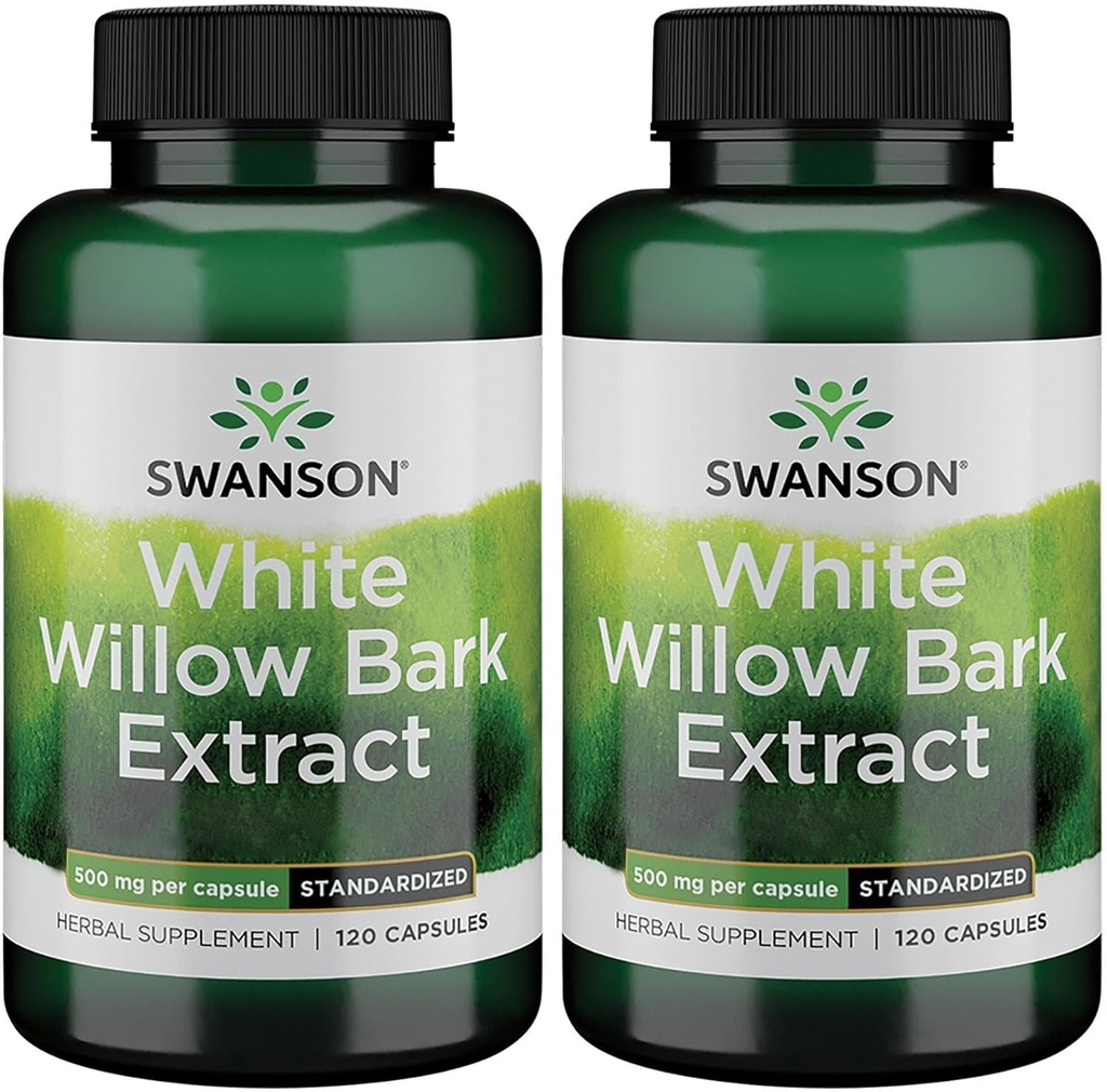 Swanson alb scoarță de scoarță - Promovează sprijin comun și ajutor muscular - Standardizat la 15% Salicin - Supliment natural fără iritație stomacală - (120 capsule, 500 mg fiecare) (2 ambalaj)
