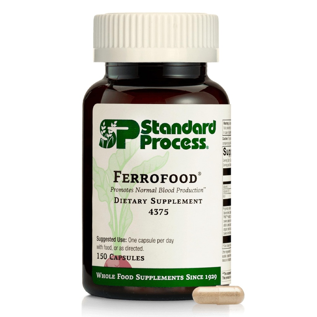 Proces standard Ferrofood - Suplimentul de sange - Suport enzimatic cu vitamine B12, C, & Fier - non- Dairy & non-soia - 150 capsule (40 Serviri)