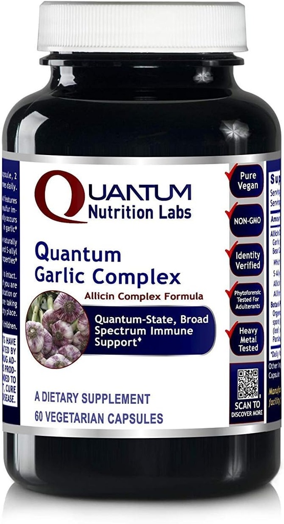 Complexul Quantum Nutrition Labs Quantum Usturoi - Suplimente Usturoi Alicin, Pastile Usturoi, Extract de alicin, Extract de usturoi, Capsule Organice Usturoi, Suport Immune - 60 Capsule vegetariene