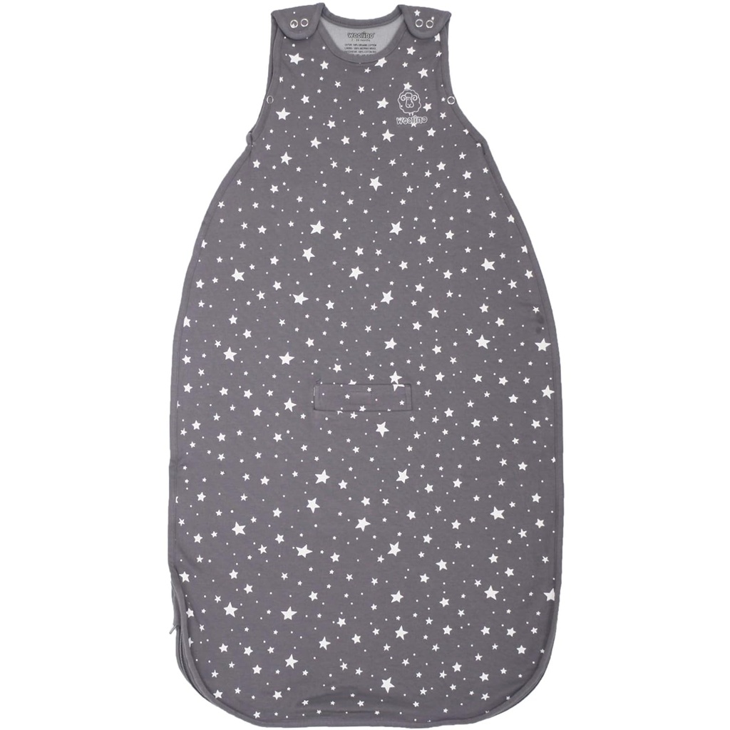 Woolino Toddler Sleeping Sack, 4 Sezon, Merino Wool and Organic Cotton, Baby Sleep Bag, 2-4 Ani, Star Gray