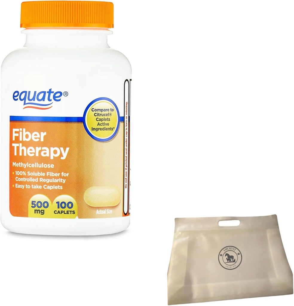 Equate Fiber Terapie Methylceluloză Caplete de fibre 500 mg 100 Count (Pachet de 1) Bundle cu Reutilizabil Pochet alimentar