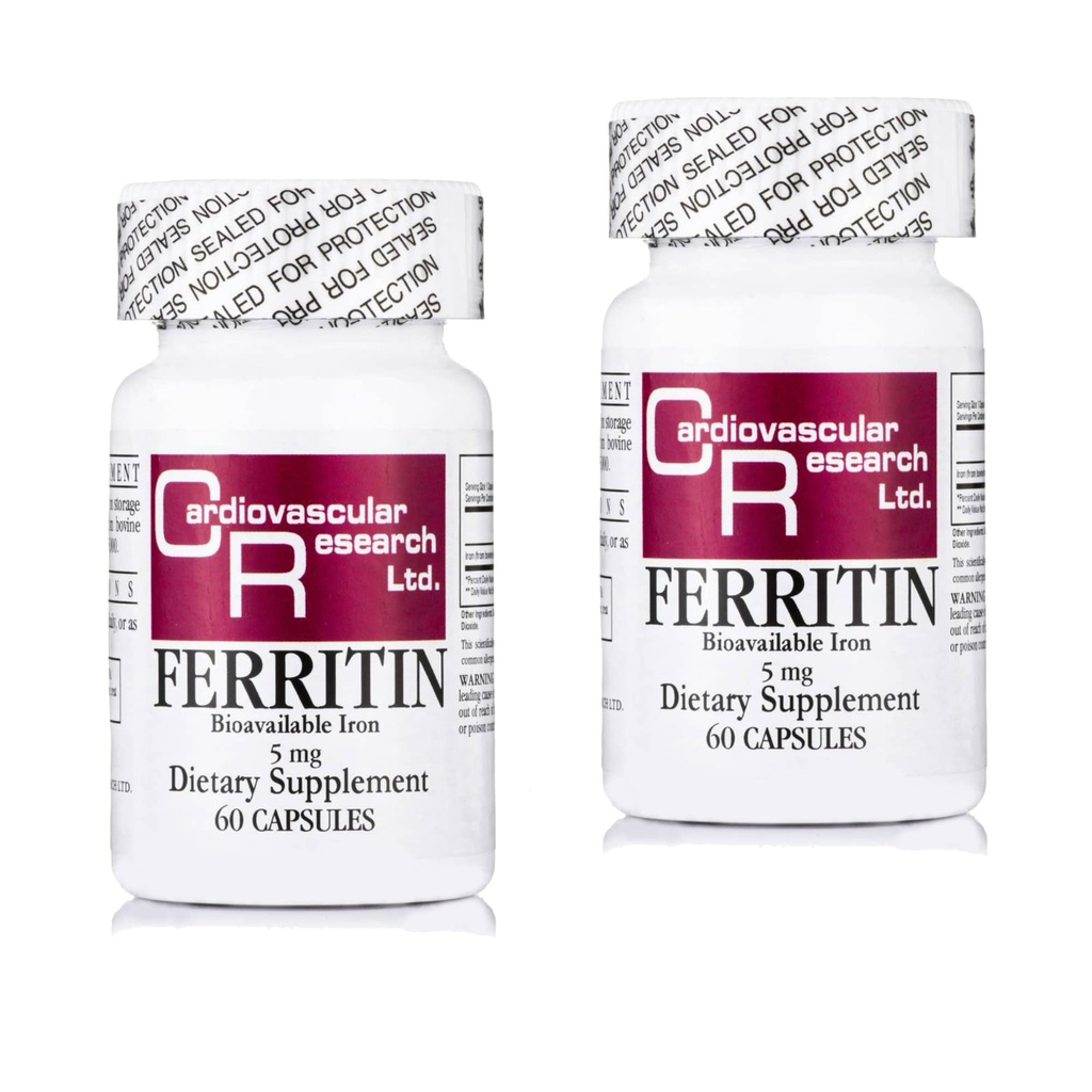 Cercetare cardiovasculară Ferritină Supliment de fier pentru femei şi bărbaţi 5 mg 120 capsule - 2 Pack Saver