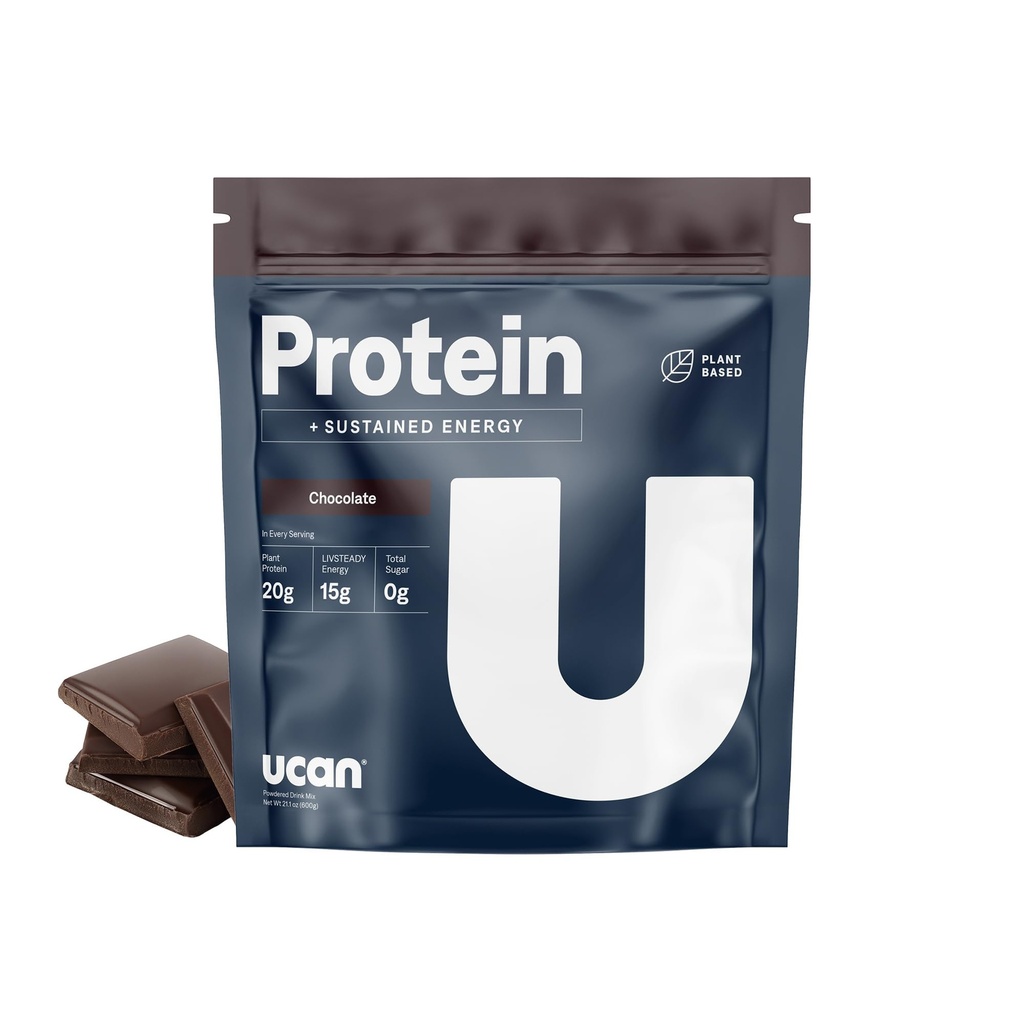 UCAN Energie + Pudră de proteine vegetale - Proteină pe bază de plante Vegană 20g Proteină pe bază de mazăre cu aminoacizi EAAs & BCCAs - Keto Pulbere de proteine - Fără adaos de zahăr, Gluten-Free - Ciocolată -12 Serviri