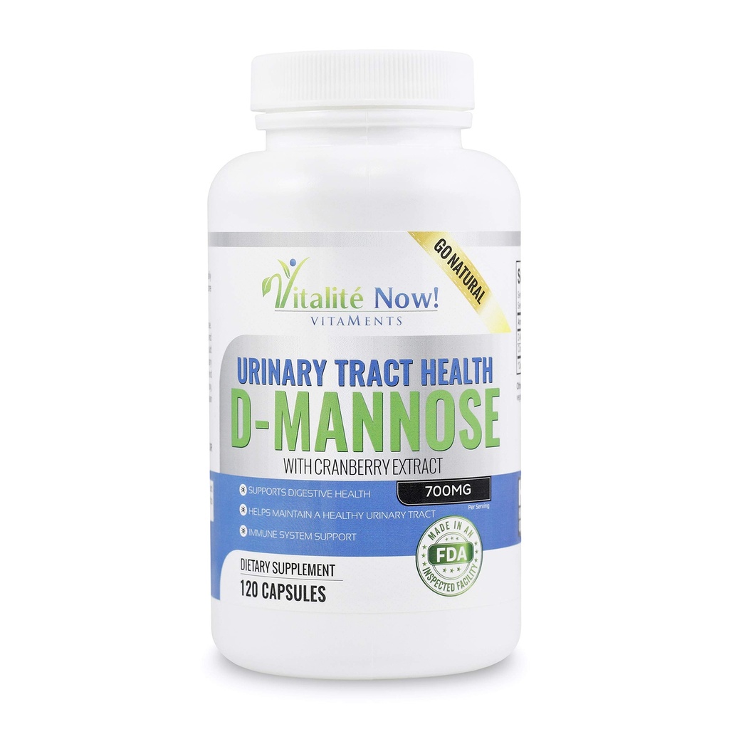 Putere mare Pure D-Mannose cu extract de cranberry pentru infectii ale tractului urinar natural si suport UTI - Digestive Health - Immune System Support - 700mg - Non-GMO - 120 pastile