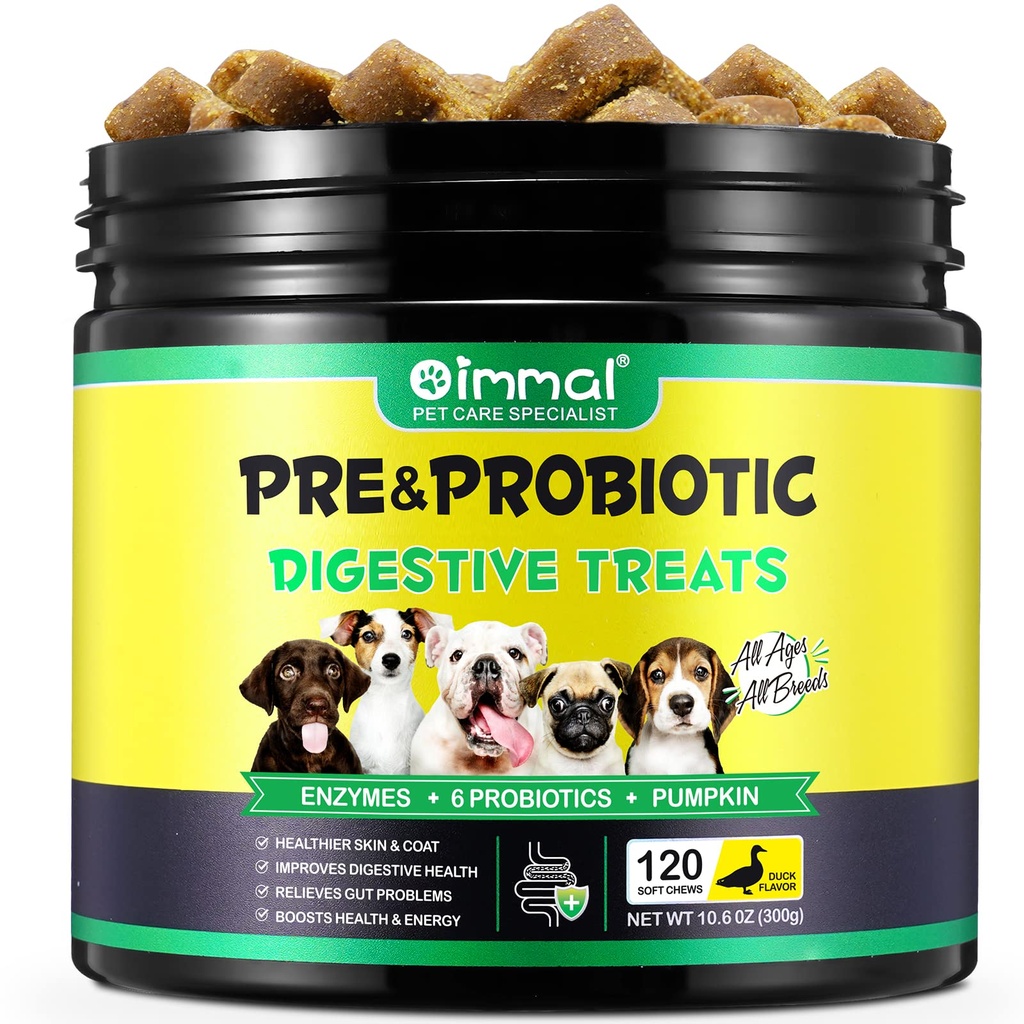 Probiotice pentru câini - Pre & Probiotice Digestive Trateaza pentru caine, Suport Sanatate Gut, Alergii sezoniere, Urechi mancarimi, Chews Soft Supliment pentru câini, Immune Function Support pentru câini - 120pc / Duck Flavor