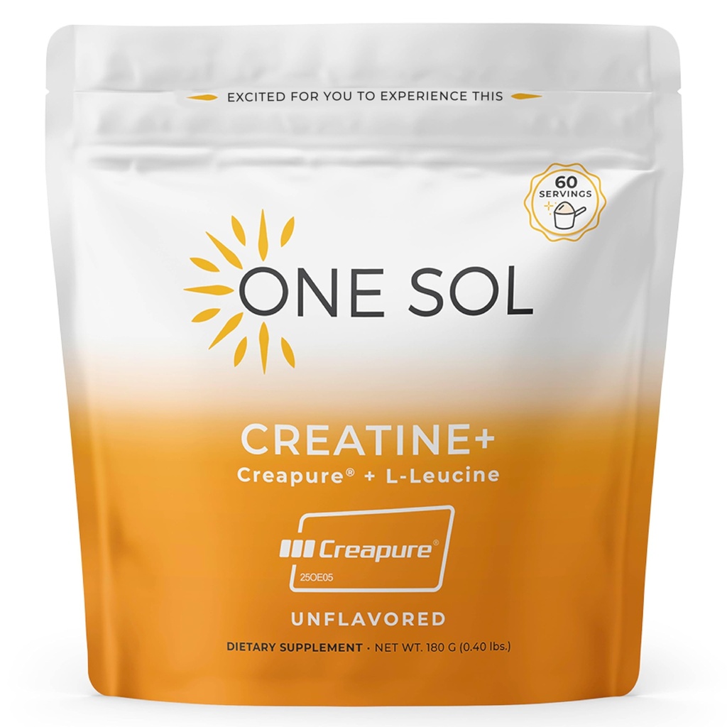 O singură creație Sol pentru femei, toate femeile naturale Pudră Creatină w Creapure & Leucine, Creșterea masei musculare Lean, Reduce timpul de recuperare, Promovează sănătatea creierului și a oaselor (neflavorizate, 60 de serviri)