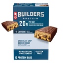 CLIF BUILDERS + Cafeina Proteine Baruri - Ciocolata Chip Cookie Dough Aroma - 20g Proteină pe bază de plante - Gluten gratuit - non-GMO - Glicemic scăzut - Fără îndulcitori artificiali - 2.4 oz. (12 Pack)