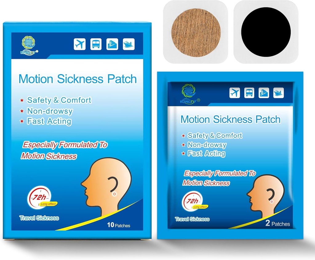 KONGDY 10 Counts Motion Sickness patch-uri pentru copii Adulți, Seasick Patch pentru Cruise de călătorie cu impermeabile și non Drowsy, patch-uri de boală la mare spatele urechii