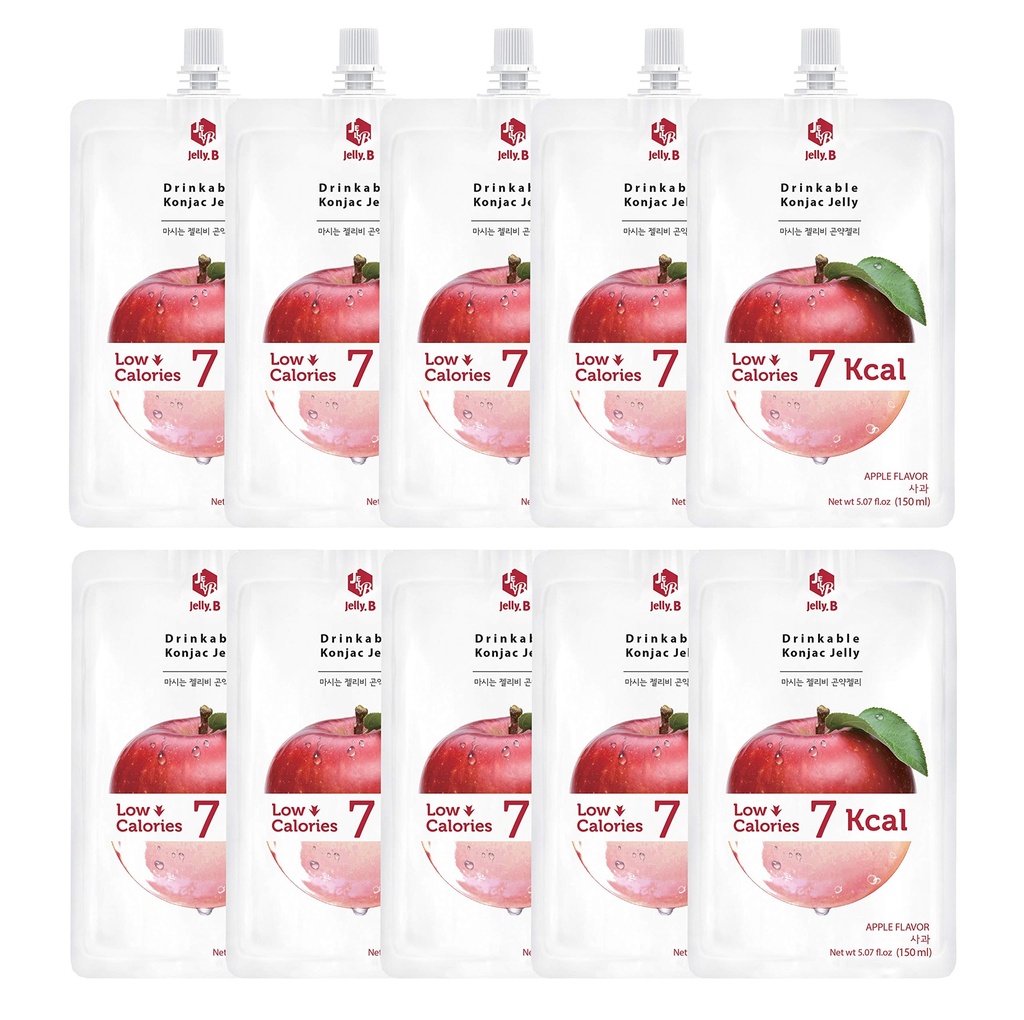 JELLY B Jelly drinabil Konjac (10 cutii de 150ml) - 0 Gram Sugar, Doar 6 kcal Fiecare pachet (Apple)