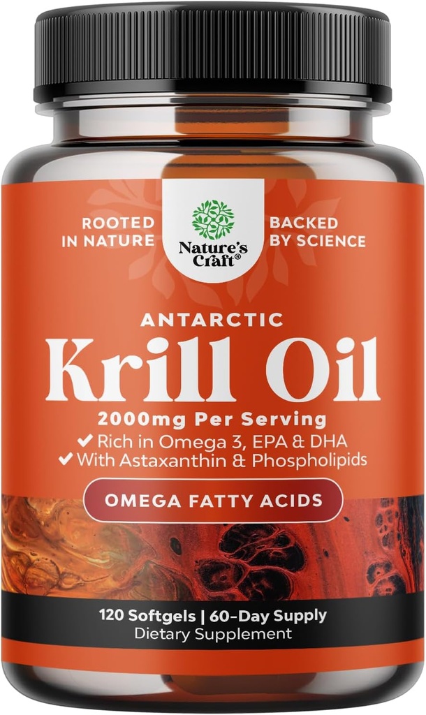 Antarctica Krill Oil 2000mg Softgels Per Serving - Omega 3 Krill Suplimentul de ulei cu EPA DHA & Astaxantină - 3rd Party Lab testat nu OMG-uri gluten sau gust de pește - 2 luni