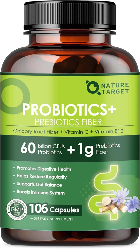 Probiotice pentru femei Digestive Sanatate cu Prebiotic Fibra - Suplimentul de fibre cu 60 Miliarde Probiotice pentru Regularitate & Gut Cleanse - Suporte Constipație ocazională - 106 Capsule vegetale