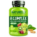 NaturaLO Vitamina B Complex,120 Capsule, Vegan, CoQ10, Folat de metil, Biotin, Fruit & Veg Blend, Suportă energie și răspuns de stres sănătos, Super B Complex vitamine pentru femei și bărbați