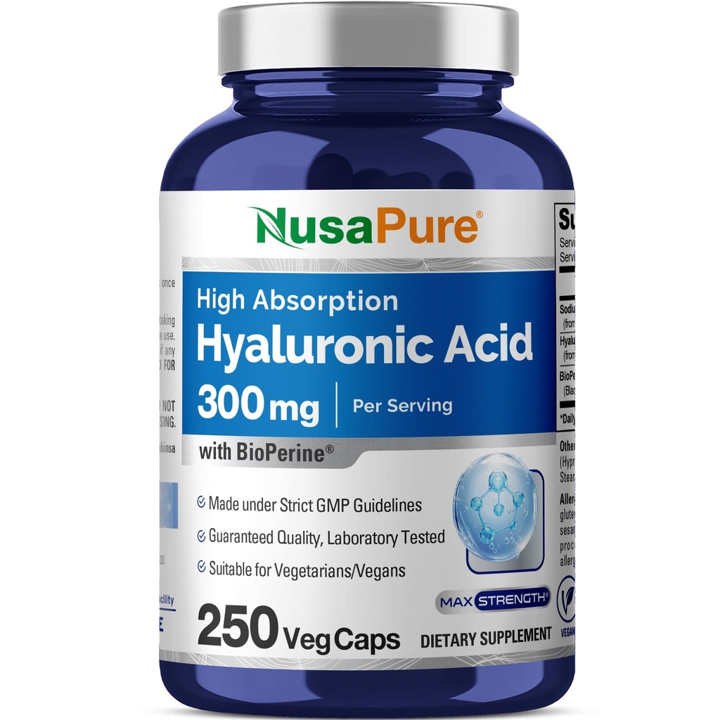 NusaPure Acid hialuronic 300mg 250 Capsule vegetale (non-GMO, Vegan)