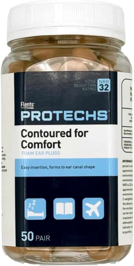 Flents Protechs Plug-uri de unică folosință Spumă ureche, Contorizat pentru confort, Ideal pentru locul de muncă, Zgomot puternic, Masini grele, Constructii, Studiu, Shooting & Traveling, NRR 32, Bej, Ușor de utilizat, 50 Pereche