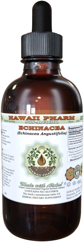Echinacea Extract lichid fără alcool, Echinacea (Echinacea Angustifolia) Root Glicerite Hawaii Pharm naturale Herbal Supliment 4 oz