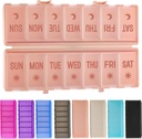 Organizator pilula pliabil de 2 ori pe zi w/Etched Labels -Protecție dublă și portabilă săptămânal AM Piuliță, Container medicament de 7 zile, Case mari de pastile de călătorie pentru săptămâna supliment zilnic Vitamina - roz
